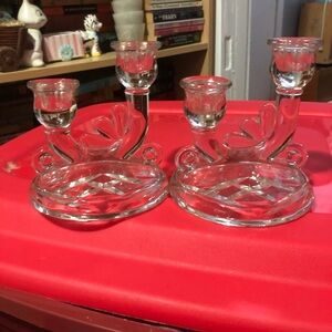 Vintage Glass Candle holders , holds two candles./christmas , Easter, Halloween.